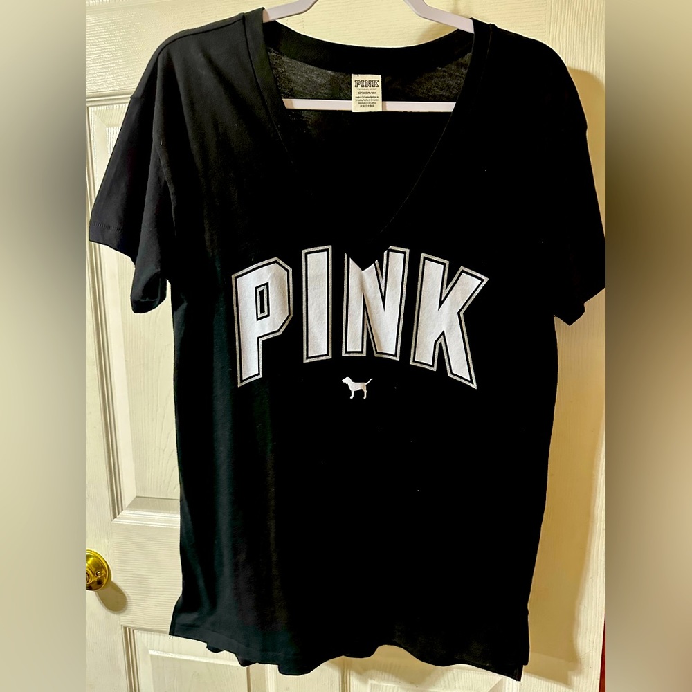 PINK black V-Neck T-Shirt